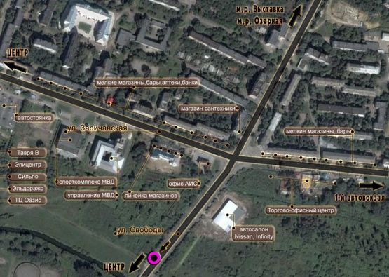 Схема рекламной плоскости по адресу вул.Свободи, мост через р.П.Буг. неподалік: автосалон "Ниссан" (центр)