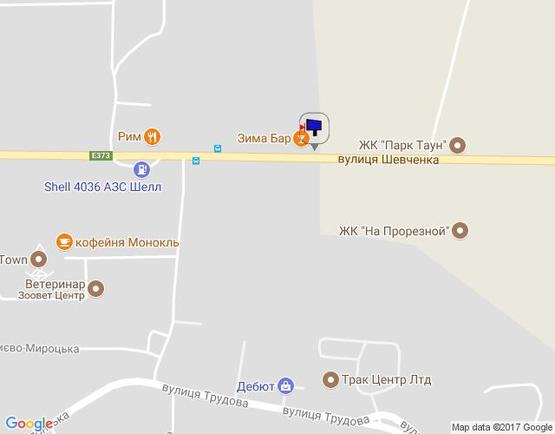 Схема рекламной плоскости по адресу м. Буча, траса М07, км 25+850 право, вул. Шевченка, ресторан "Зима Бар"