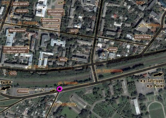 Схема рекламной плоскости по адресу перехрестя вул.Толстого - вул.Ланова. неподалік: велика стоянка (в центр)