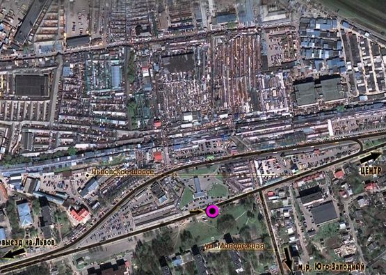 Схема рекламной плоскости по адресу Львівське шосе (заправка "ТНК"). неподалік: ринки (більше 60Га торгових площ) (в центр, ринок) Схема рекламной плоскости по адресу Львівське шосе (заправка "ТНК"). неподалік: ринки (більше 60Га торгових площ) (в центр, ринок)