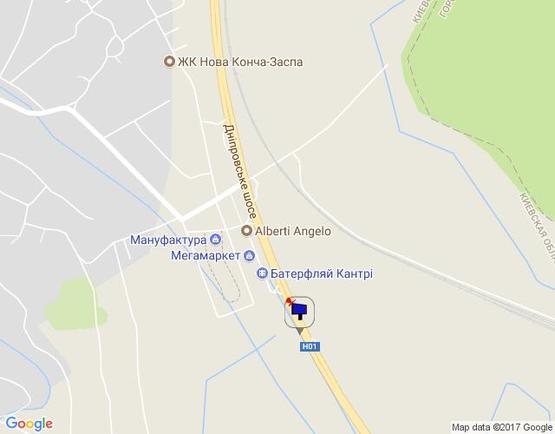 Схема рекламной плоскости по адресу Дніпровське шосе, за Мега Маркетом, напротив центра "Аракс-Ходесеевка", "Киев-Обухов", км 24+250 право