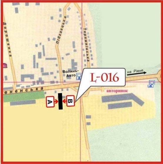 Схема рекламной плоскости по адресу вул.Рівненська 154 (район візду-виїзду з міста, поворот на МРЕО, біля АЗС)