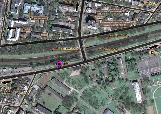 Схема рекламної площини за адресою вул.Толстого - вул.Грушевського (зі сторони розв'язки). неподалік: велика стоянка (від центру, на ринки) Схема рекламної площини за адресою вул.Толстого - вул.Грушевського (зі сторони розв'язки). неподалік: велика стоянка (від центру, на ринки)