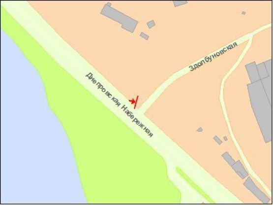 Схема рекламної площини за адресою Днепровская набережная - Здолбуновская ул.