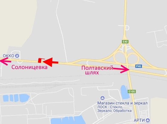 Схема рекламної площини за адресою ул.Залютинская -развязка с окружной-2- выезд из города в ст. Солоницевки
