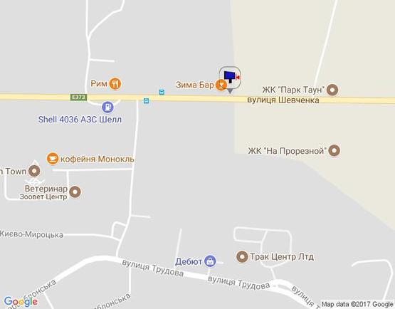 Схема рекламної площини за адресою м. Буча, траса М07, км 25+850 право, вул. Шевченка, в'їзд в Бучу,  ресторан "Зима Бар", ресторан "Рим"