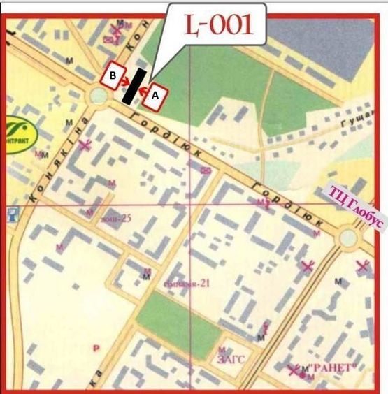 Схема рекламной плоскости по адресу вул. Гордіюк, 29 (район 40 кварталу, поруч кільце)