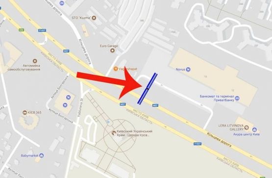 Схема рекламної площини за адресою Окружная 12/ Лерой Мерлин,супермаркет Новус (В) левый (напр.к Одесской пл)