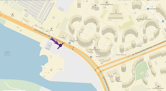 Схема рекламної площини за адресою Днепровская Набережная, напротив суп-та "Новус", на светофоре,направление на пр. Бажана