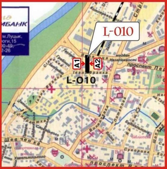 Схема рекламной плоскости по адресу вул. Яровиця, 16 (район вул.Івана Франка, та Набережної)