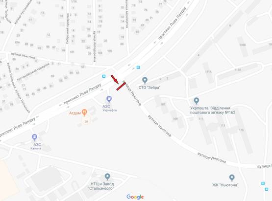 Схема рекламної площини за адресою Ньютона ул. + Льва Ландау пр-т Схема рекламної площини за адресою Ньютона ул. + Льва Ландау пр-т