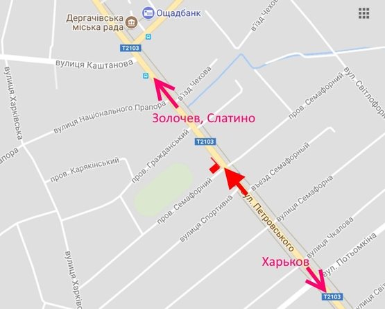 Схема рекламної площини за адресою Дергачи-ул. Петровского-стадион-в центр