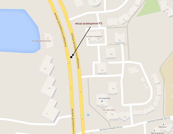 Схема рекламної площини за адресою Днепровская набережная/ Княжий Затон (напротив д.14Д ) №2 Схема рекламної площини за адресою Днепровская набережная/ Княжий Затон (напротив д.14Д ) №2