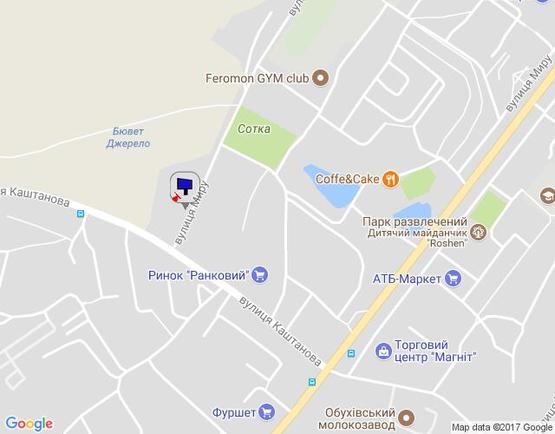 Схема рекламної площини за адресою м. Обухів, вул.. Миру, 16 (біля Державної податковою інспекції Обухівського району)