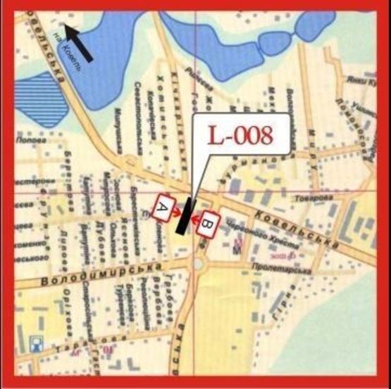 Схема рекламной плоскости по адресу вул. Ковельська, 71 (візд-виїзд зі сторони Ковеля, район спиртзаводу)