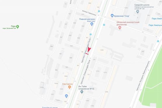 Схема рекламної площини за адресою Александра Поля пр-т, 96. Направление движения транспорта вверх, к ул.Титова Схема рекламної площини за адресою Александра Поля пр-т, 96. Направление движения транспорта вверх, к ул.Титова