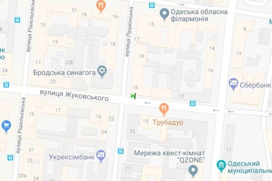 Схема рекламной плоскости по адресу Жуковського вул. - Пушкінська вул.