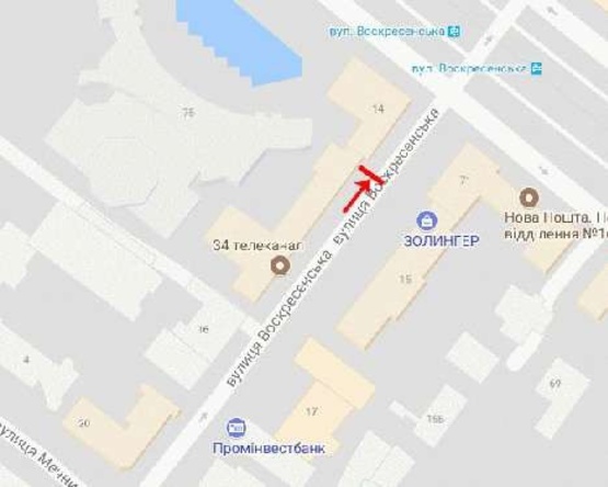 Схема рекламної площини за адресою Воскресенская ул.14, возле Приватбанка, Горисполкома, №2