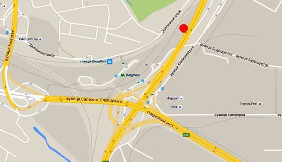 Схема рекламної площини за адресою Надднепрянское шоссе 200м. от Железнодорожного шоссе, перед Южным мостом, правая сторона