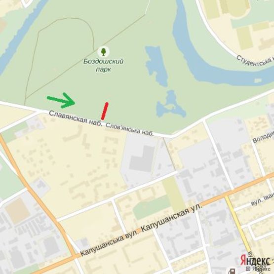 Схема рекламної площини за адресою вул.Воз'єднання (Парк відпочинку Боздошський), район елітної забудови, напр.Слов'янська наб.