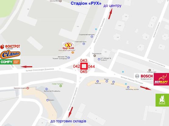 Схема рекламной плоскости по адресу Чорновола-Петлюри кільце (банер)