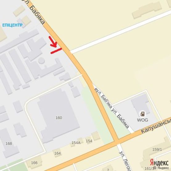 Схема рекламной плоскости по адресу вул.Баб'яка(ТЦ Епіцентр), АЗС, напрям-вул.Капушанська, Легоцького