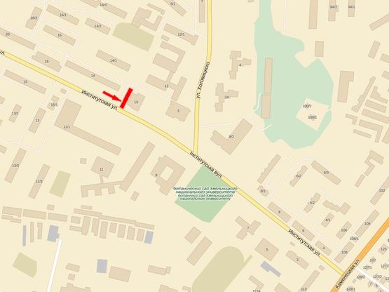 Схема рекламної площини за адресою Институтская ул., возле Хмельницкого Национального Университета, 4 корпус