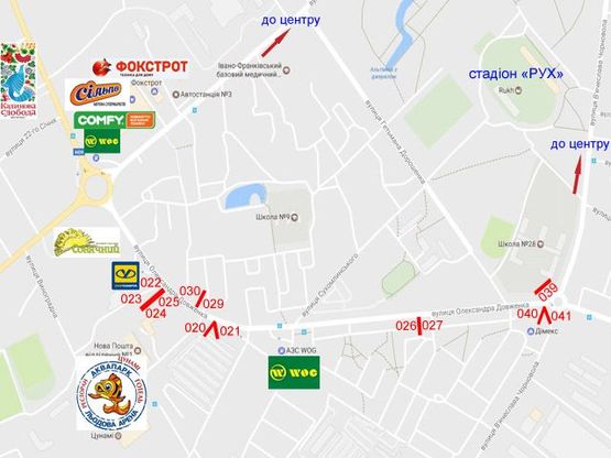 Схема рекламної площини за адресою Довженка Схема рекламної площини за адресою Довженка