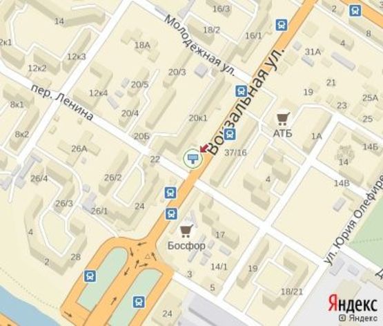 Схема рекламной плоскости по адресу Вокзальная ул., 37/16 (маг. "АТБ", "Визит")