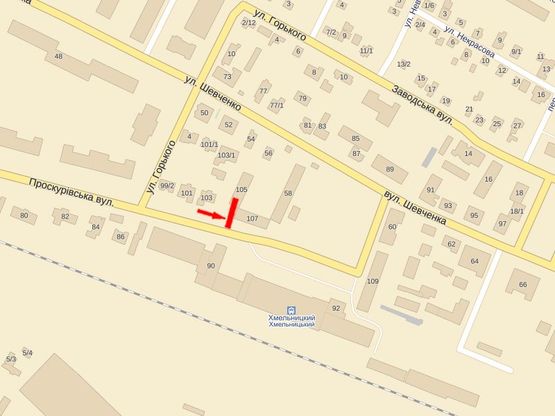 Схема рекламної площини за адресою Проскуровская ул., возле ж/д вокзала, кафе "Мрия"