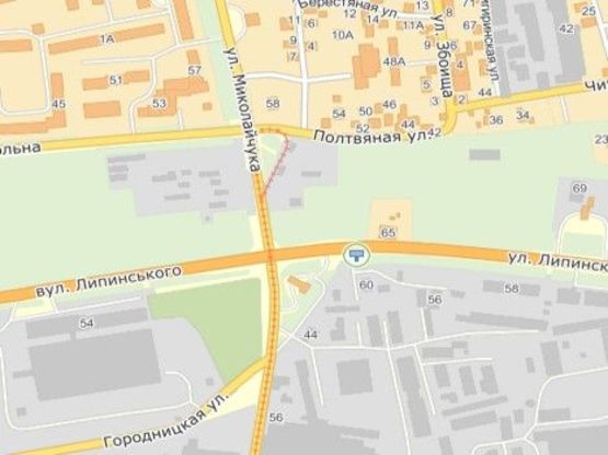 Схема рекламної площини за адресою вул.Липинського-вул.Промислова, до центру