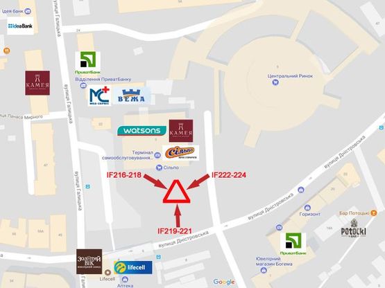 Схема рекламной плоскости по адресу Дністровська-Галицька  ЦУМ  (призма)