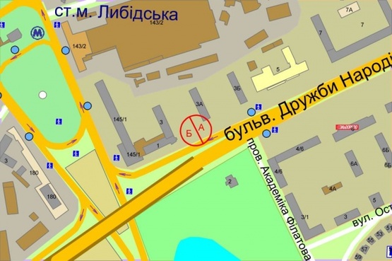 Схема рекламної площини за адресою Дружбы Народов бульвар, 3 (выезд на Лыбедс.пл.) Схема рекламної площини за адресою Дружбы Народов бульвар, 3 (выезд на Лыбедс.пл.)