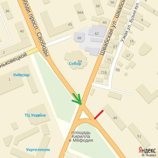 Схема рекламної площини за адресою просп.Свободи-Швабська-Минайська(перехрестя), навпроти гот.Закарпаття, напр.-пл.Кірпи