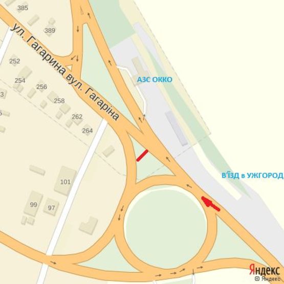 Схема рекламної площини за адресою вул.Гагаріна, трансп.кільце, АЗС ОККО, в'їзд зі сторони м.Мукачево, напрям.-вул.Гагаріна