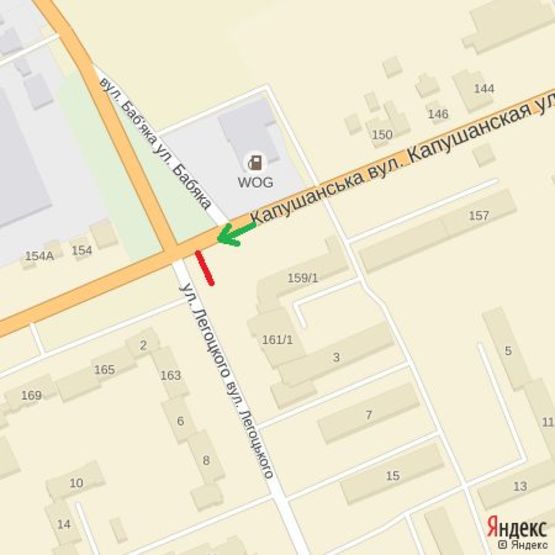 Схема рекламної площини за адресою вул.Капушанська-вул.Легоцького, напрям-Баб'яка