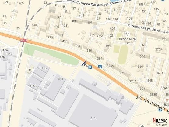 Схема рекламной плоскости по адресу вул.Шевченка 315, Електрон, з центру