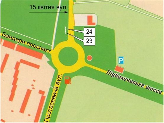 Схема рекламной плоскости по адресу Бандери - 15 Квітня (правий)(від парку) Схема рекламной плоскости по адресу Бандери - 15 Квітня (правий)(від парку)