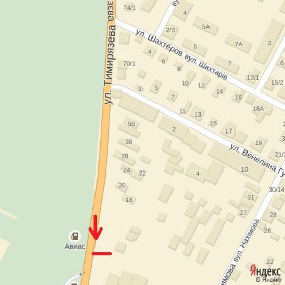 Схема рекламной плоскости по адресу вул.Тімірязєва (Маг.Клімат-сервіс), житловий мікрорайон Шахта, автоб,зуп, АЗС, напр-центр