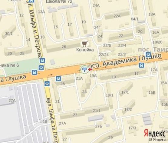 Схема рекламной плоскости по адресу Глушка пр., 21  - 150 м. до Ильфа и Петрова ул. Схема рекламной плоскости по адресу Глушка пр., 21  - 150 м. до Ильфа и Петрова ул.