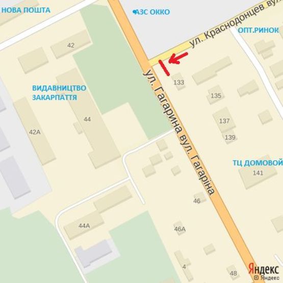 Схема рекламной плоскости по адресу вул.Краснодонців-Гагаріна, виїзд з ринку "Краснодонців""