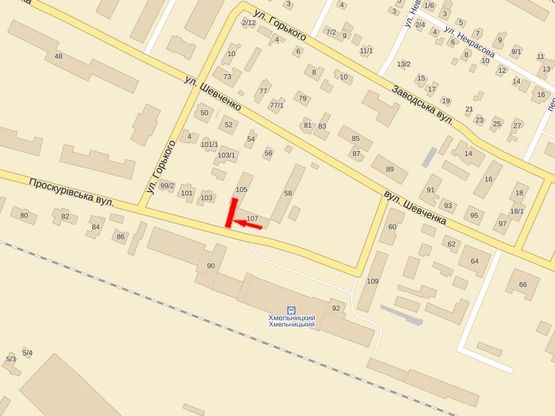 Схема рекламної площини за адресою Проскуровская ул., возле ж/д вокзала, кафе "Мрия"