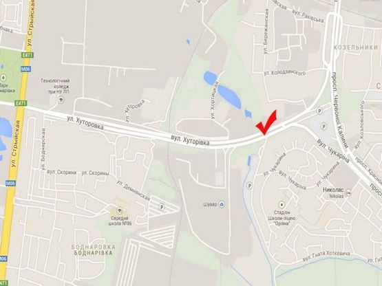 Схема рекламної площини за адресою вул.Хуторівка-вул.Хоткевича, лівий, до вул.Стрийської