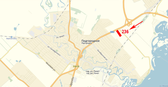 Схема рекламної площини за адресою Донецьке шосе, в'їзд до міста, перед м. Підгороднє, біля SunRay