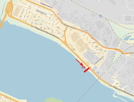 Схема рекламной плоскости по адресу вул. М. Малиновського, 76, Мерефо-Херсонський міст, в сторону Ігрені, Придніпровська