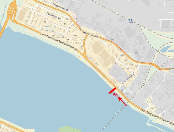 Схема рекламной плоскости по адресу вул. М. Малиновського, 76, Мерефо-Херсонський міст, в сторону ж/м "Сонячний"