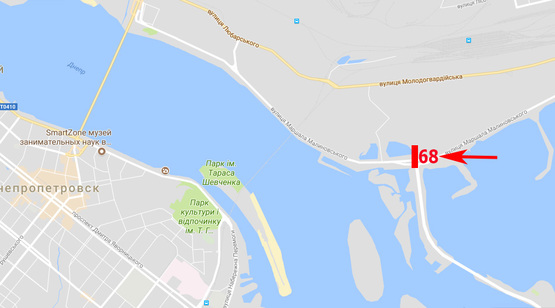 Схема рекламной плоскости по адресу вул. М. Малиновського, поворот до Придніпровська, розподільник, в сторону ж/м "Сонячний" правий