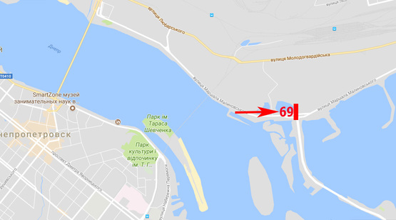 Схема рекламной плоскости по адресу вул. М. Малиновського, поворот до Придніпровську, розподільник, з центру, лівий