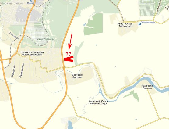 Схема рекламной плоскости по адресу Запорізьке шосе, с. Новоолександрівка, виїзд в сторону смт Солоне, Запоріжжя(418км+500м) пташка