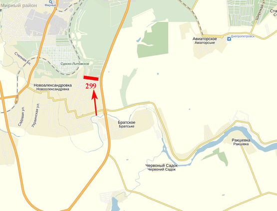 Схема рекламной плоскости по адресу Запорізьке шосе, с. Новоолександрівка - в'їзд до м. Дніпро (с. Братське)